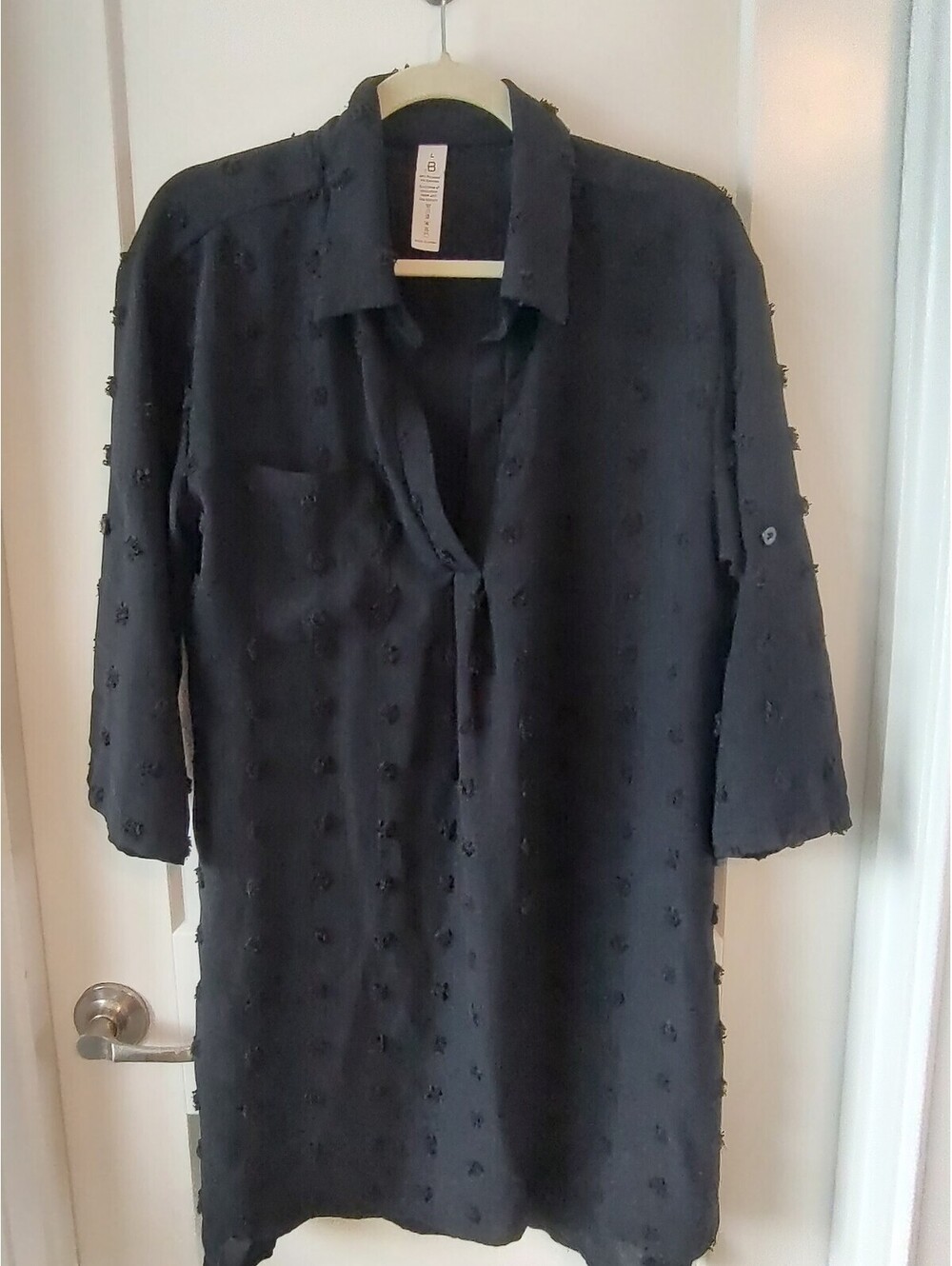 B Collection Black Textured Shirt Dress Large #SmartCasual #ComfyChic #Relaxed